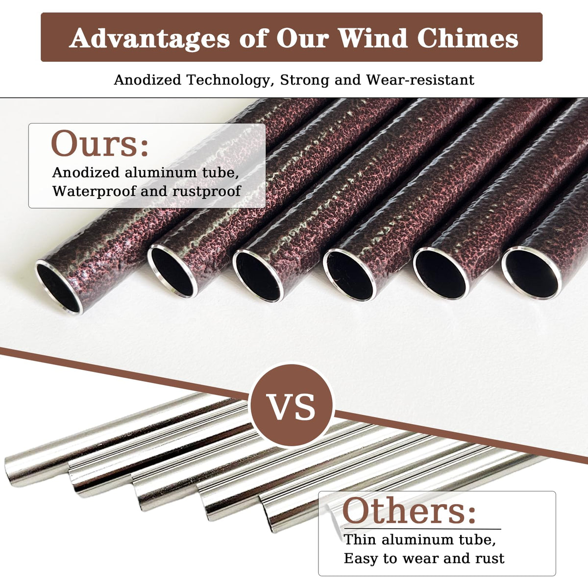 Soopau wind chime bronze 32-inch sound closeup captures peaceful resonance