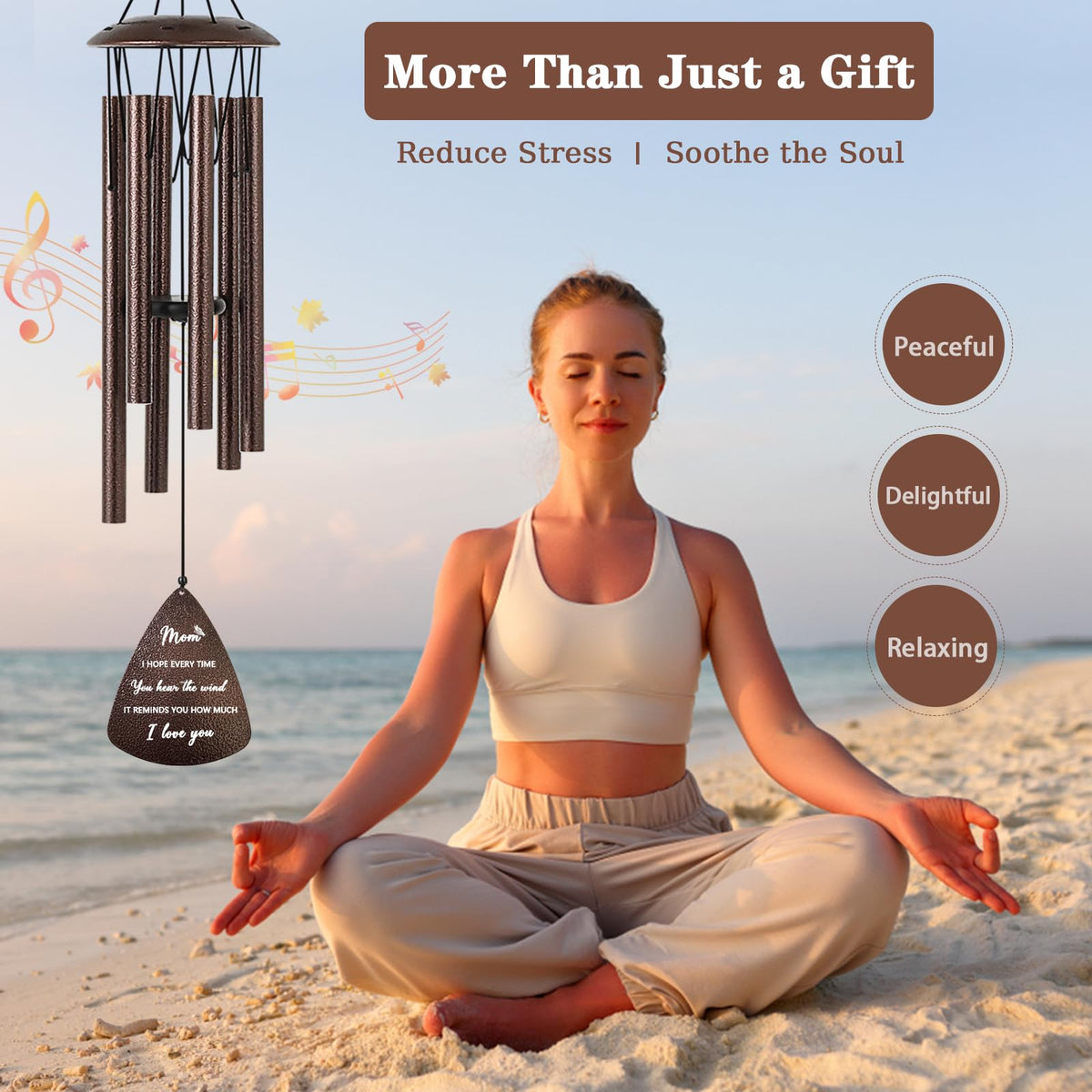 Soopau bronze wind chime for indoor or outdoor use, adds calm ambiance.