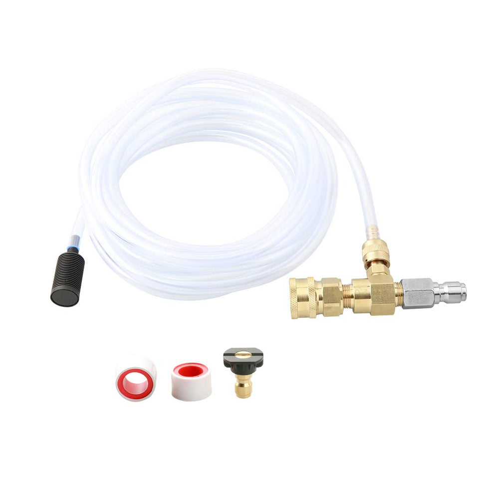 Sooprinse injector kit shows brass and stainless construction for durability during high-pressure use.