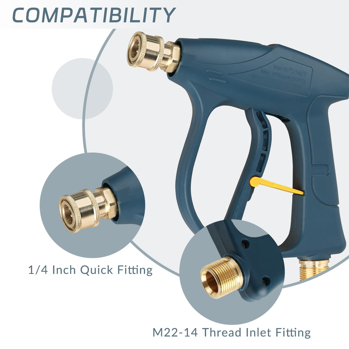 Sooprinse M22-14 inlet thread for secure hose compatibility.