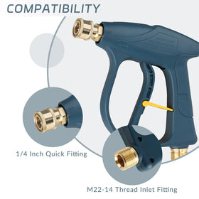 Sooprinse M22-14 inlet thread for secure hose compatibility.