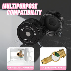 SOOYEAH QCC1 compatible with QCC1 propane adapters and LP OPD valves.
