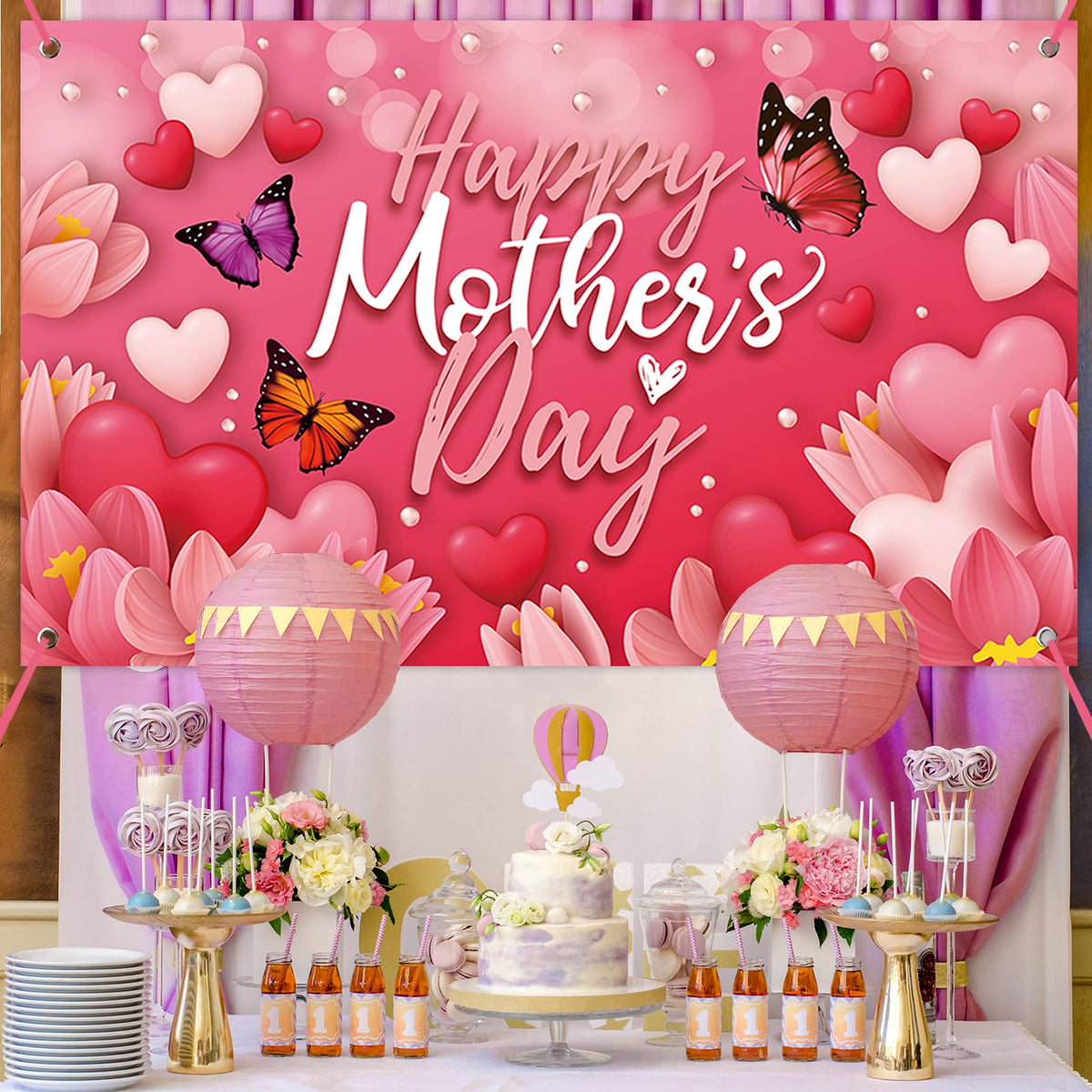 Sophena pink and red hearts backdrop ideal for family photos.