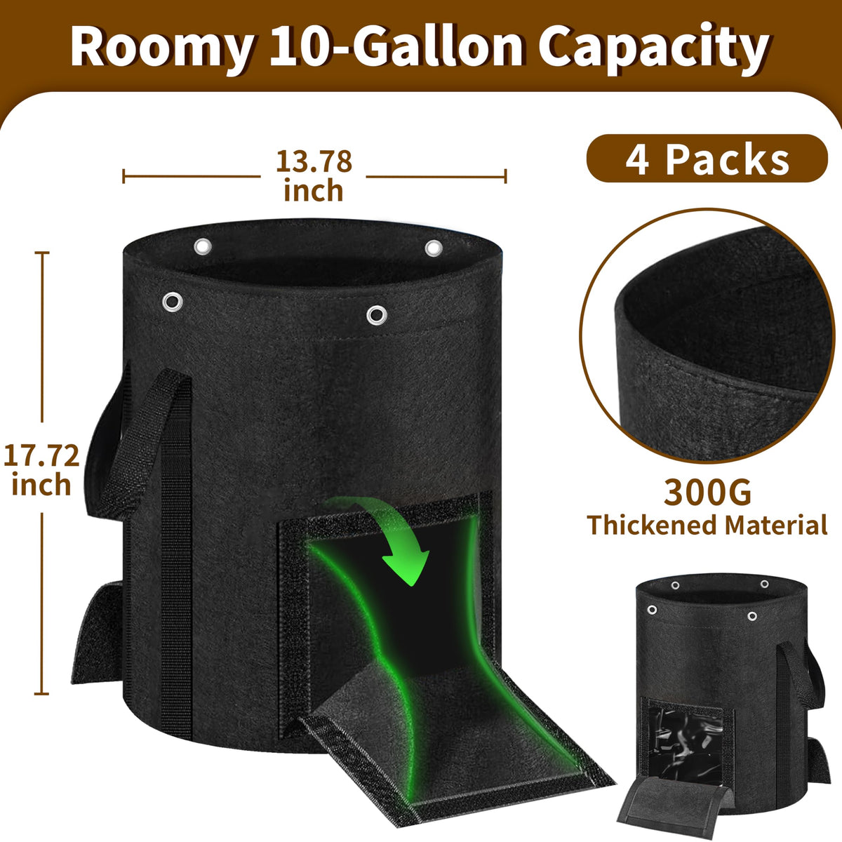 SORANGEUN 10 gallon grow bag with harvest flap for clean potato harvesting.