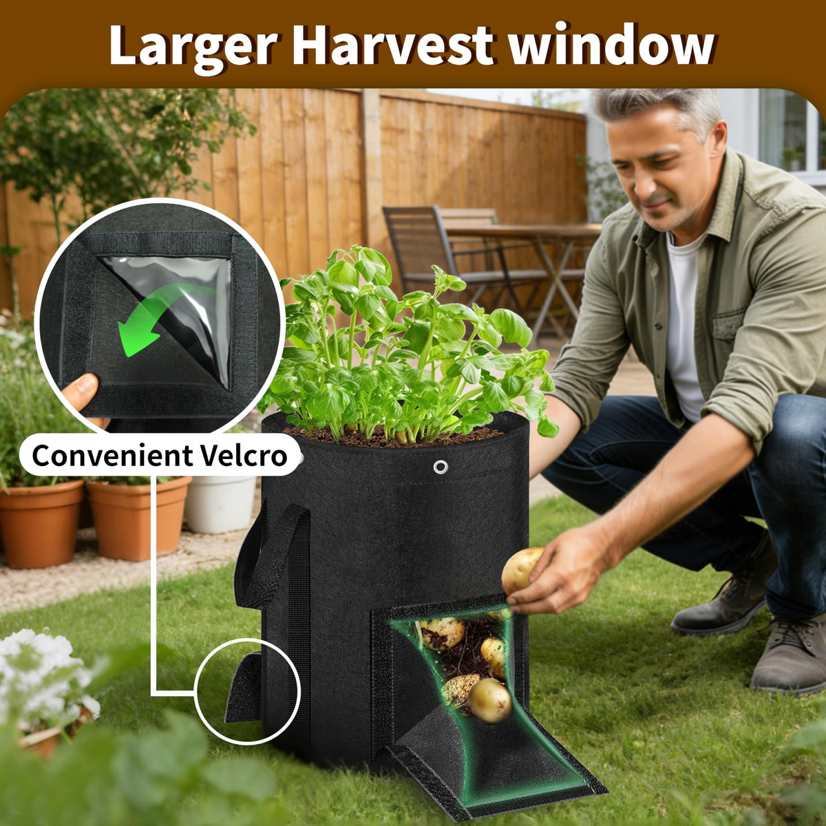 SORANGEUN 10 gallon grow bag with reinforced handles for easy movement.