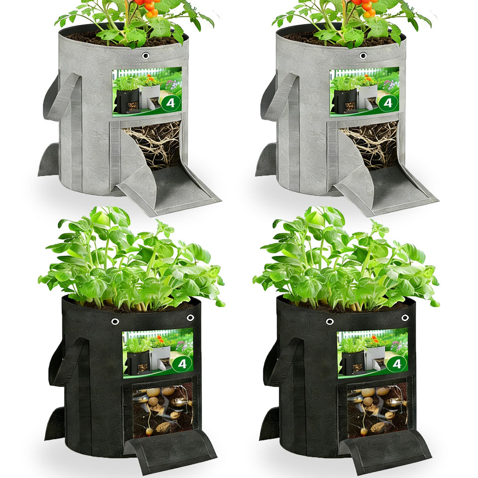 SORANGEUN 10 gallon grow bag showing viewing window for root monitoring and moisture checks.