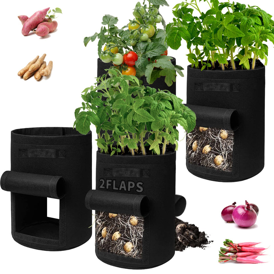 SORANGEUN 15-gallon grow bags with dual flap design for easy harvest access.