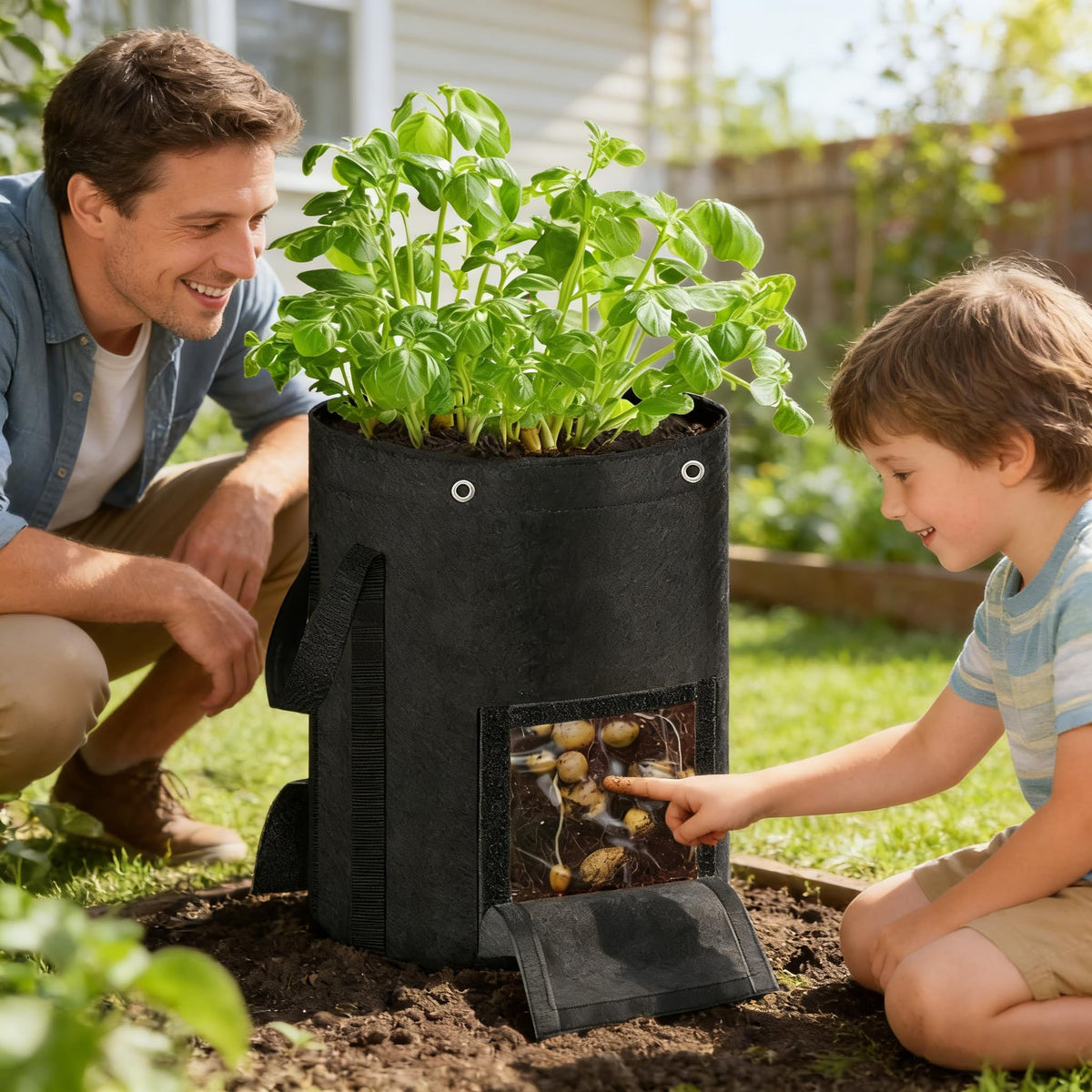 SORANGEUN 38-liter capacity grow bags organizing crops and seasonal gardening.
