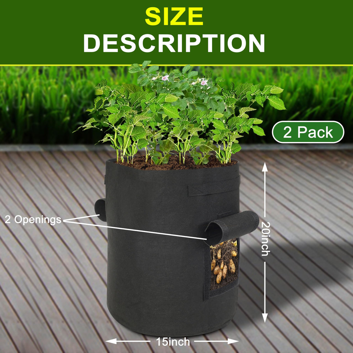 SORANGEUN 15-gallon grow bag offers ample root space for healthy plants