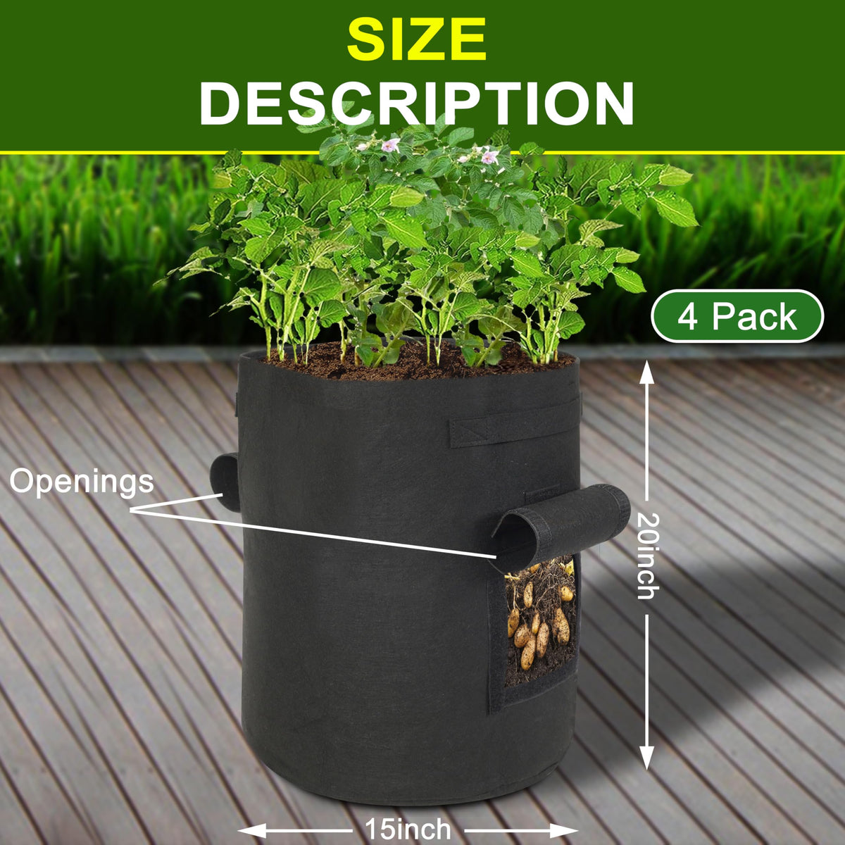 SORANGEUN grow bags featuring reinforced handles for easy portability.