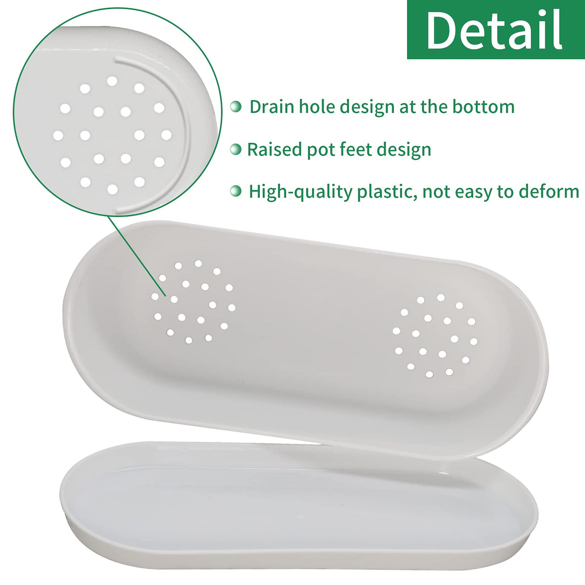SORANGEUN white oval planter close-up highlighting durable lightweight plastic.