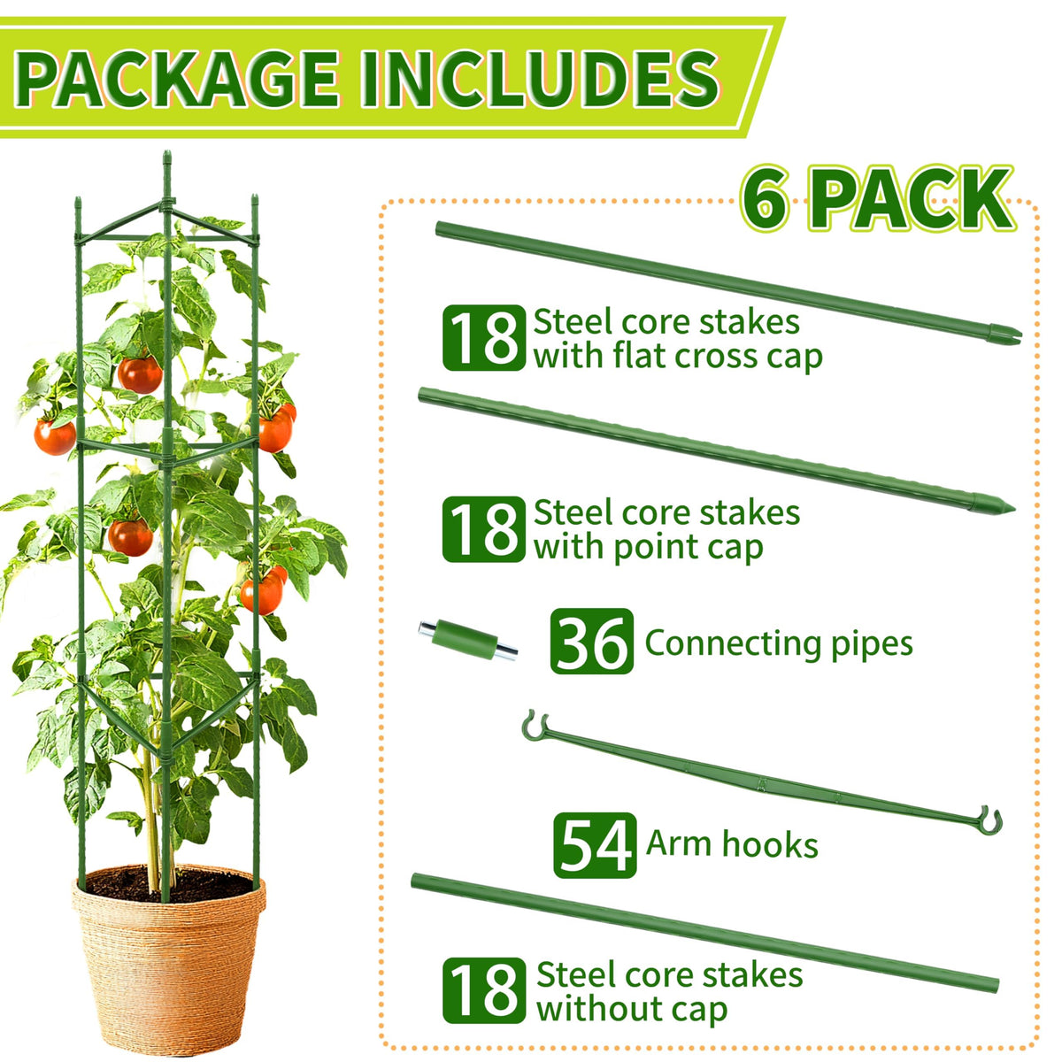 SORANGEUN tomato cage 48in with rust-resistant coating protects against outdoor wear.