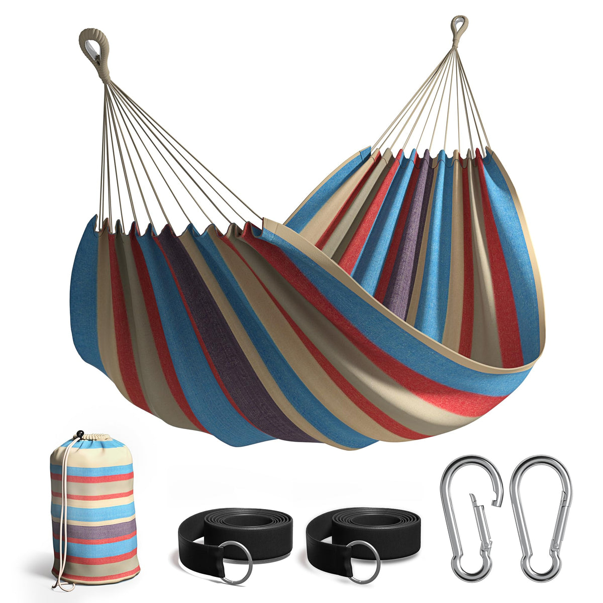 Sorbus Brazilian Double Hammock blue stripes; spacious two-person lounging space outdoors