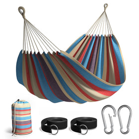 Sorbus Brazilian Double Hammock blue stripes; spacious two-person lounging space outdoors