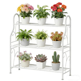 SORCEDAS 3-tier plant stand assembly shows sturdy metal construction for indoor and outdoor use.