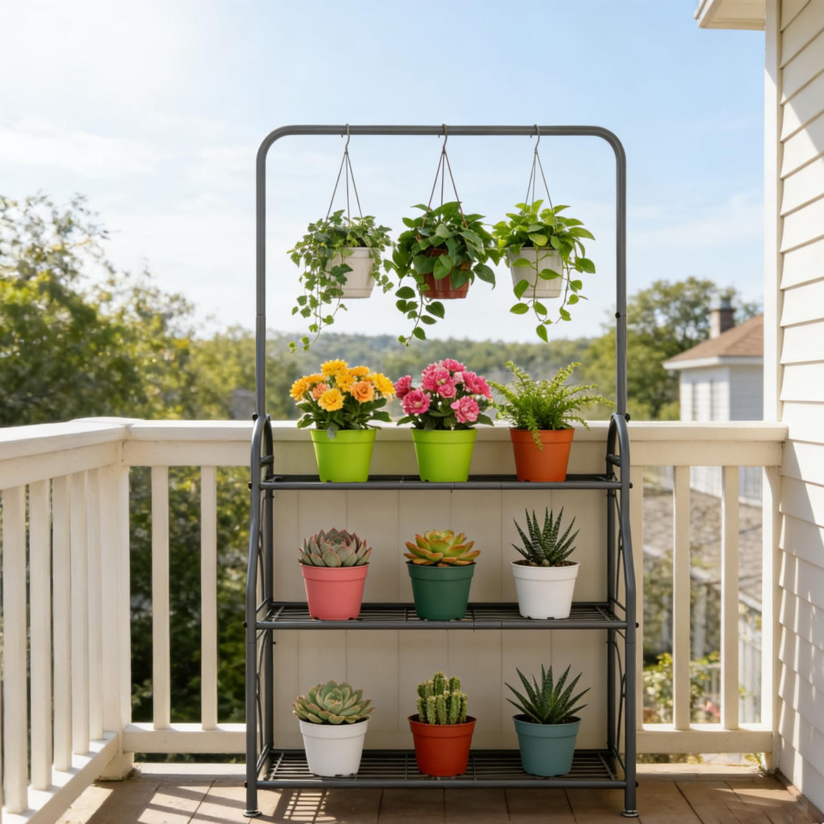 SORCEDAS plant stand three-tier structure showcasing compact vertical gardening.
