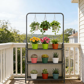 SORCEDAS plant stand three-tier structure showcasing compact vertical gardening.