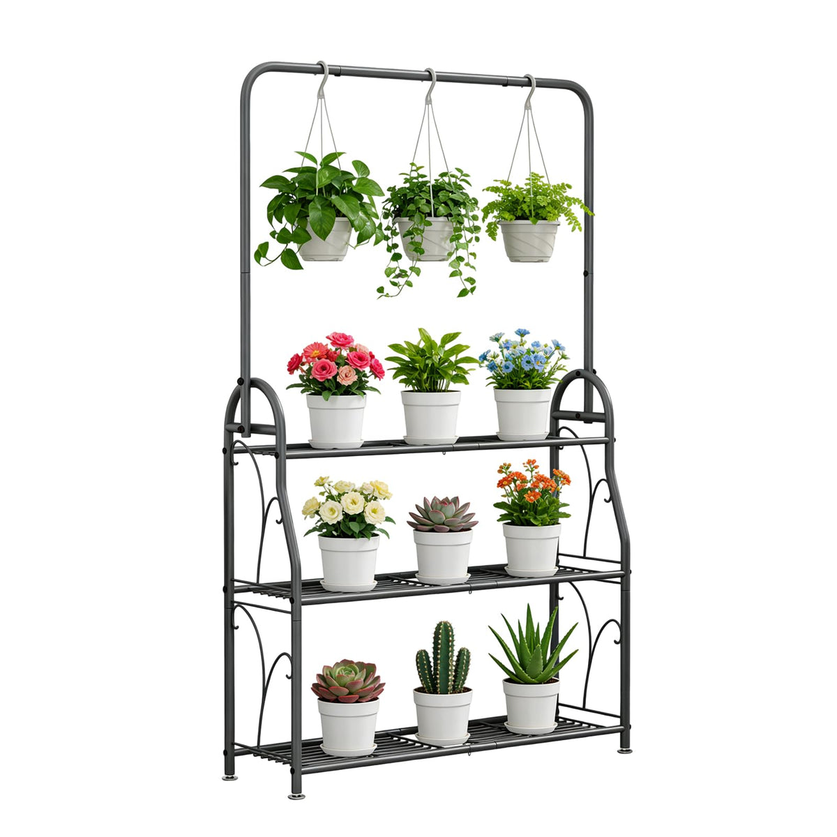 SORCEDAS plant stand with top hanging feature for vibrant indoor and outdoor displays.
