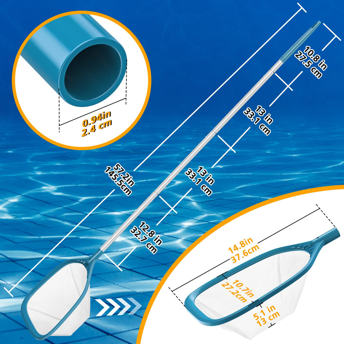 SORSWEET aluminum pole assembly for easy pool maintenance.