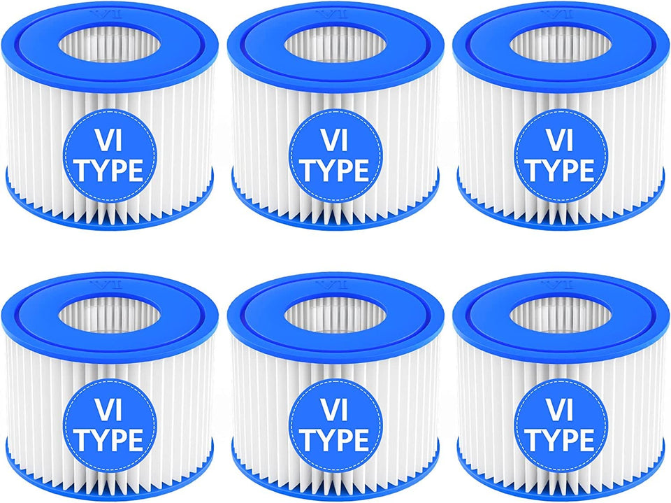 Six-pack packaging for SORSWEET Type VI filters ready for Lay-Z-Spa compatibility.