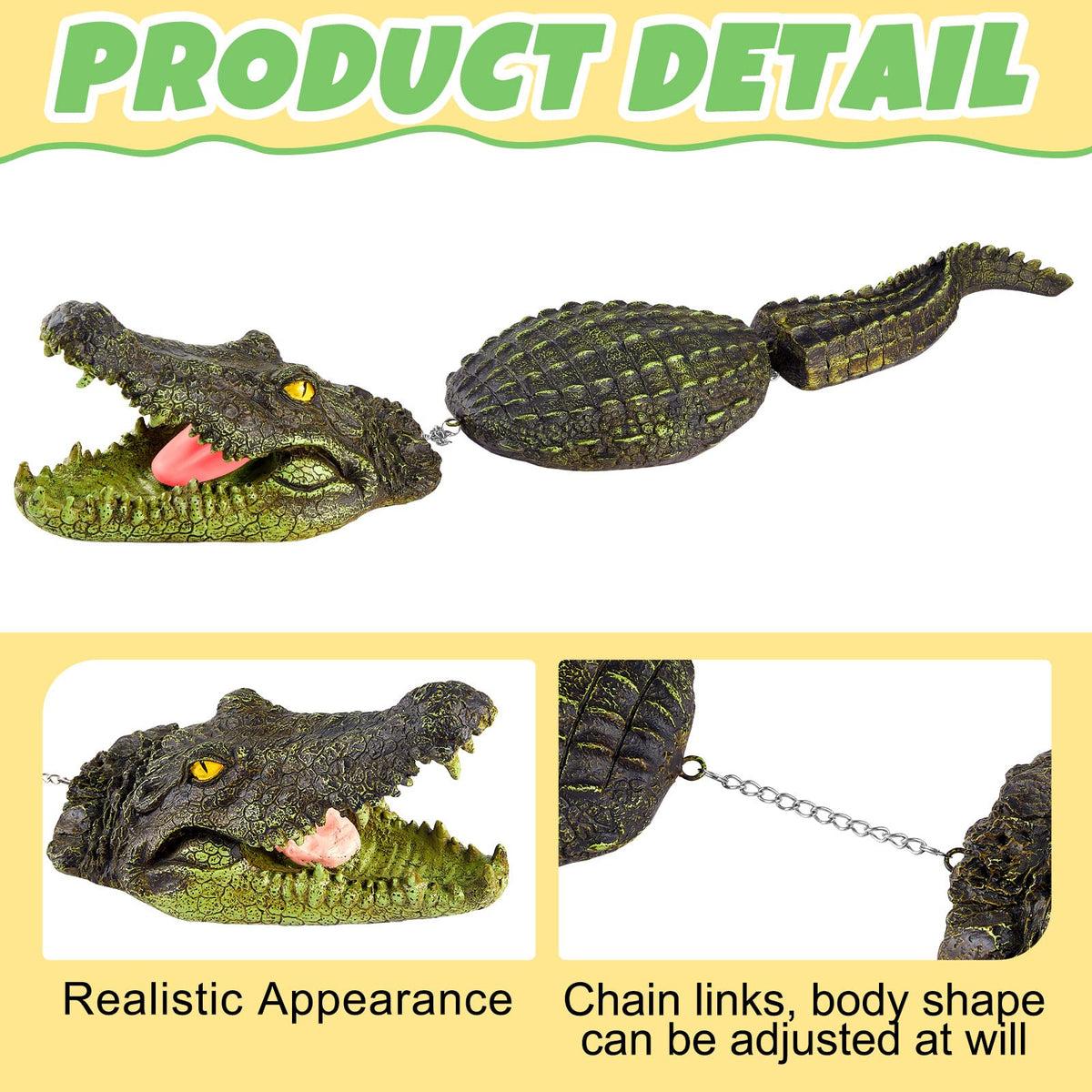 Sotiff large alligator decoy enhances pond visibility from afar.
