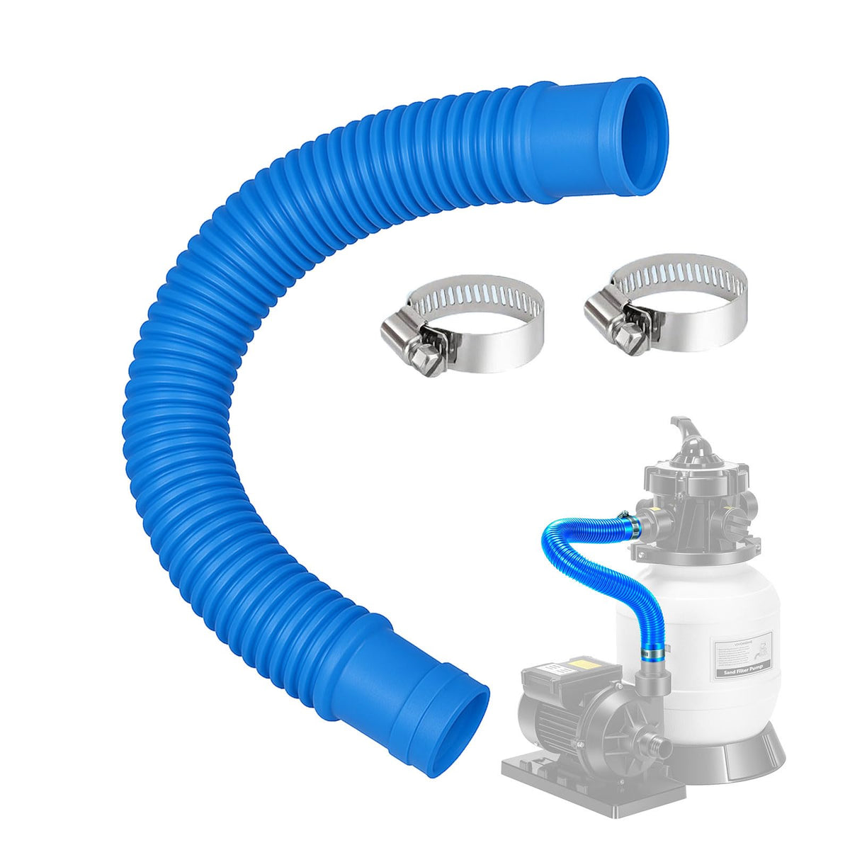 Sougrifow pool hose 1.25-inch 16-inch blue for above-ground pools, easy installation.