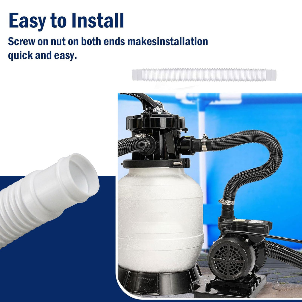 Sougrifow 16-inch hose offers flexible reach for pool pumps and filters.