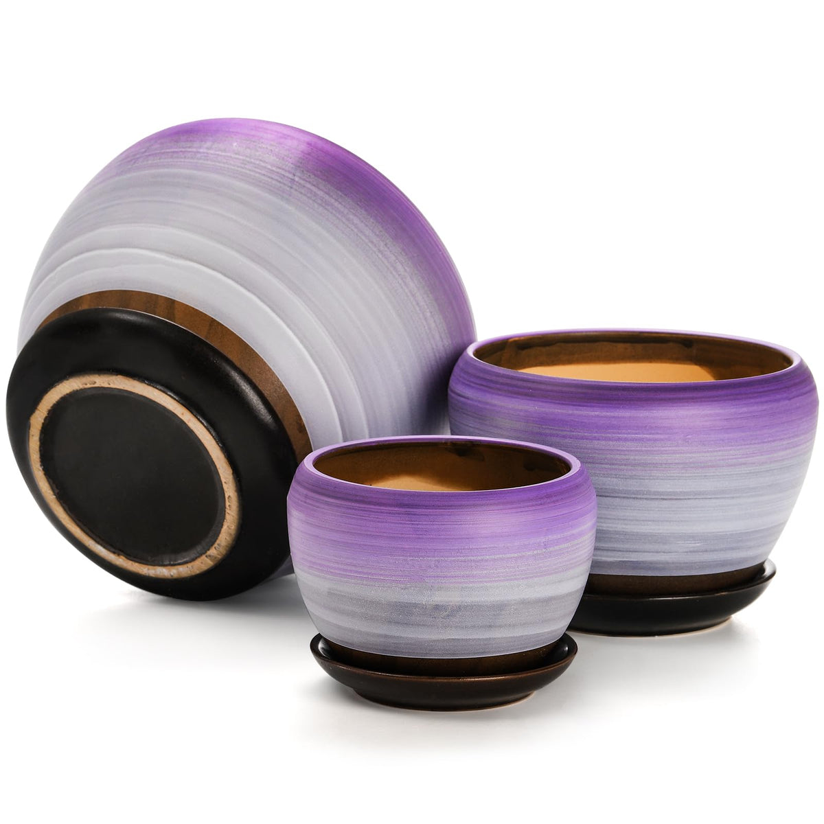 SOUJOY 4-inch purple round ceramic pot with drainage, ideal for small plants.