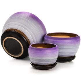 SOUJOY 4-inch purple round ceramic pot with drainage, ideal for small plants.