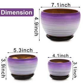 SOUJOY 5-inch purple round ceramic pot with drainage, perfect for kitchen herbs.