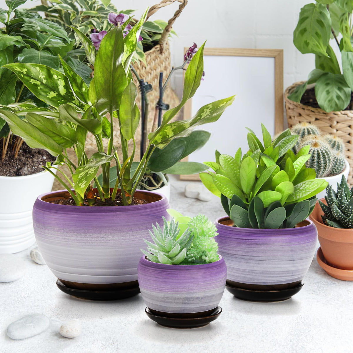 SOUJOY indoor-outdoor plant pot set fits balconies, desks, and windowsills.