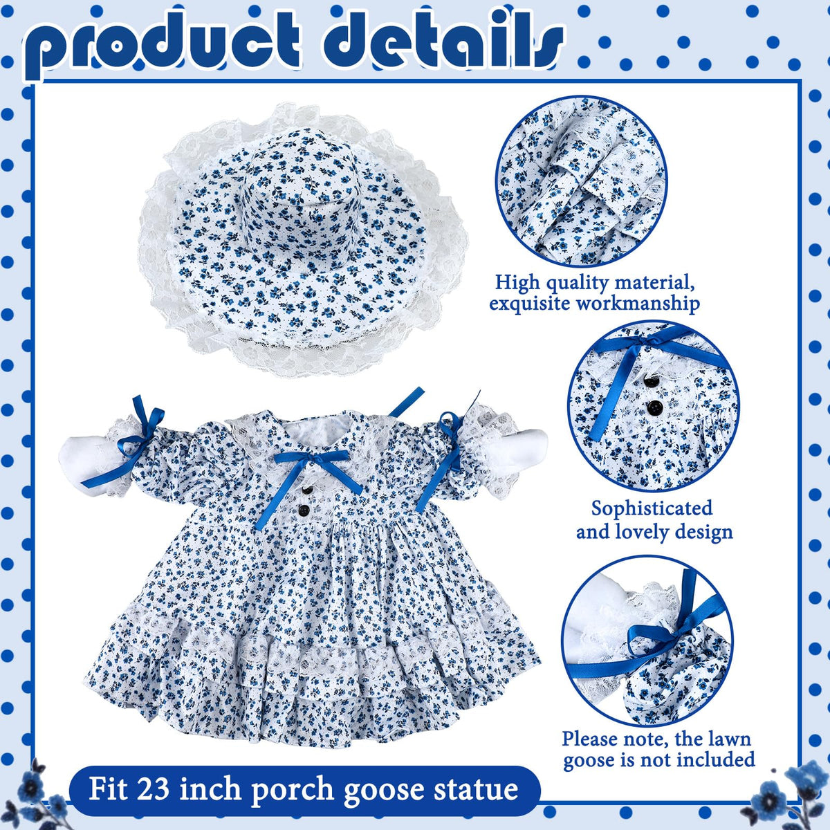 Soulchen blue flower porch goose clothes on garden statue