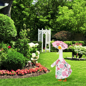Soulchen porch goose ensemble enhances outdoor spaces without overpowering scenery
