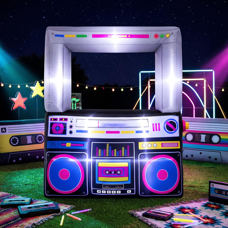 Soulchen inflatable radio boombox front view with built-in LEDs for a vibrant party glow