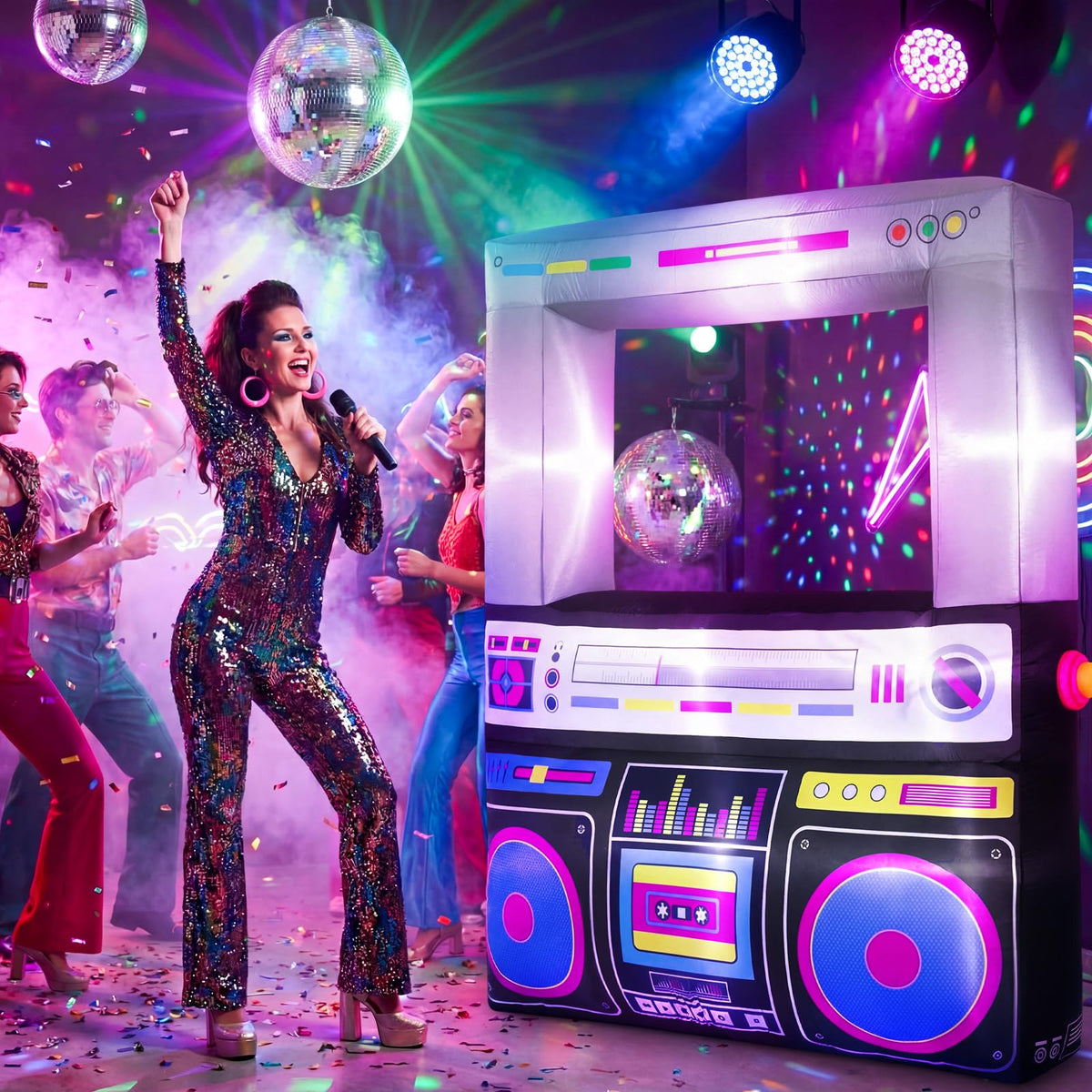 Photo prop at 80s/90s party creating retro vibe