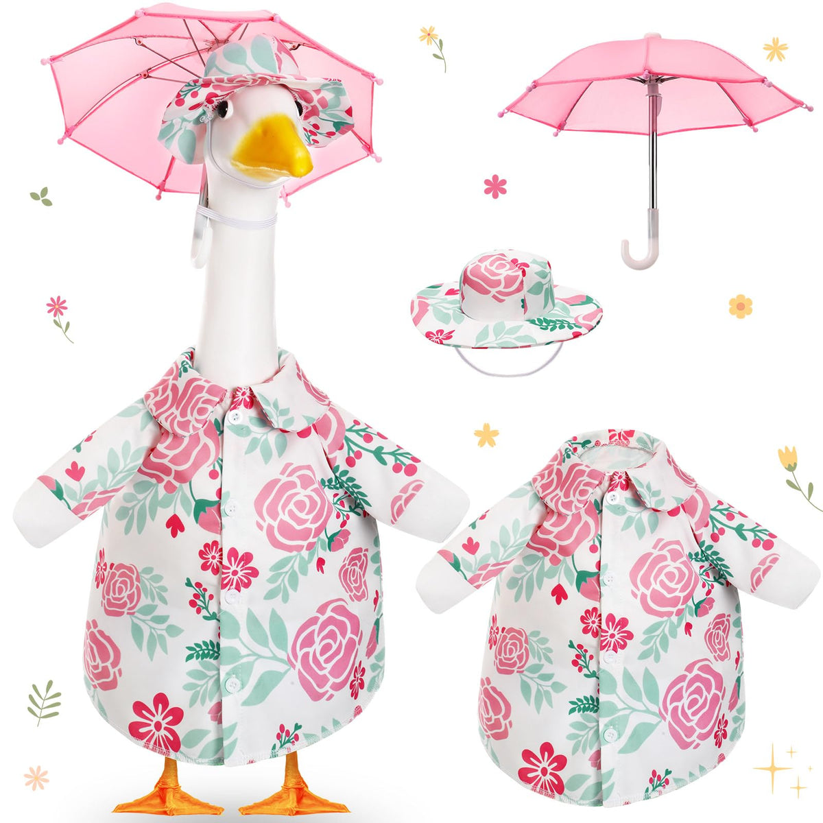 Soulchen porch goose outfit with pink flower pattern for spring lawn decor