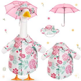 Soulchen porch goose outfit with pink flower pattern for spring lawn decor