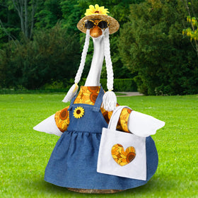Soulchen sunflower goose outfit set on a 23-inch statue for festive yard decor