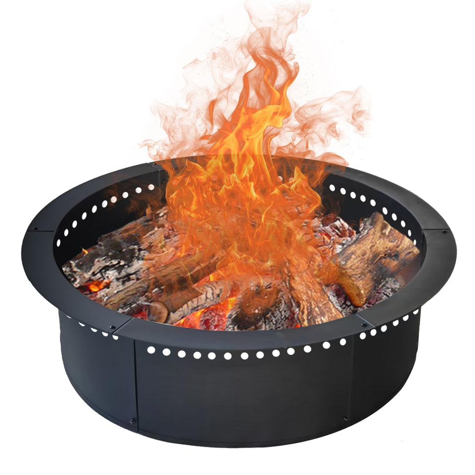 SoulMate fire pit ring outer 48-inch in a backyard setup for a cozy gathering