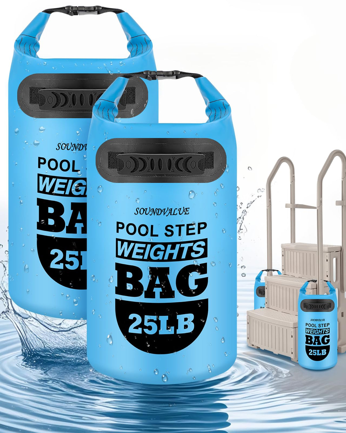 Soundvalue 25lb pool ladder weights secure above-ground ladders for safer entry