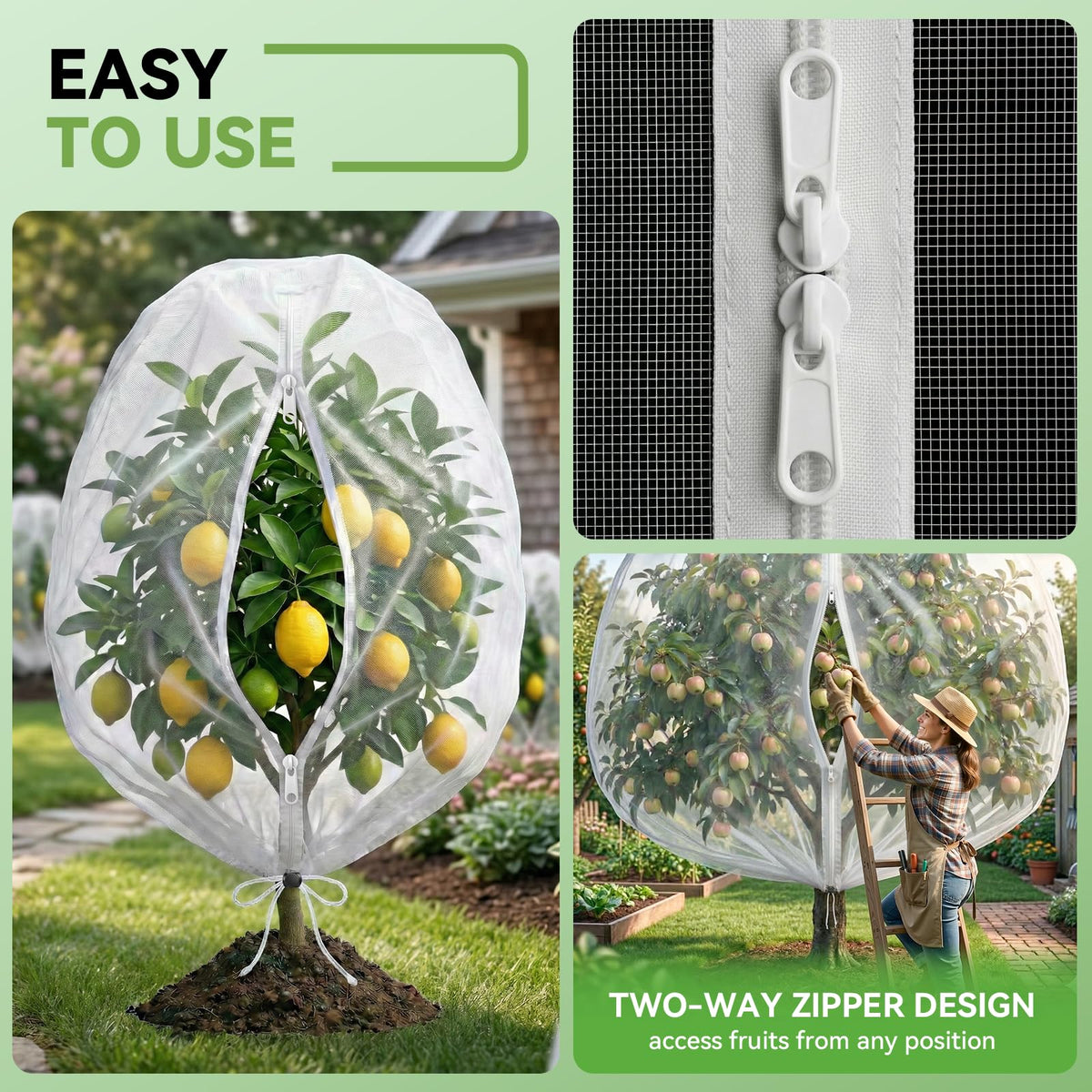 SoundValue garden netting with drawstring base for secure plant protection.