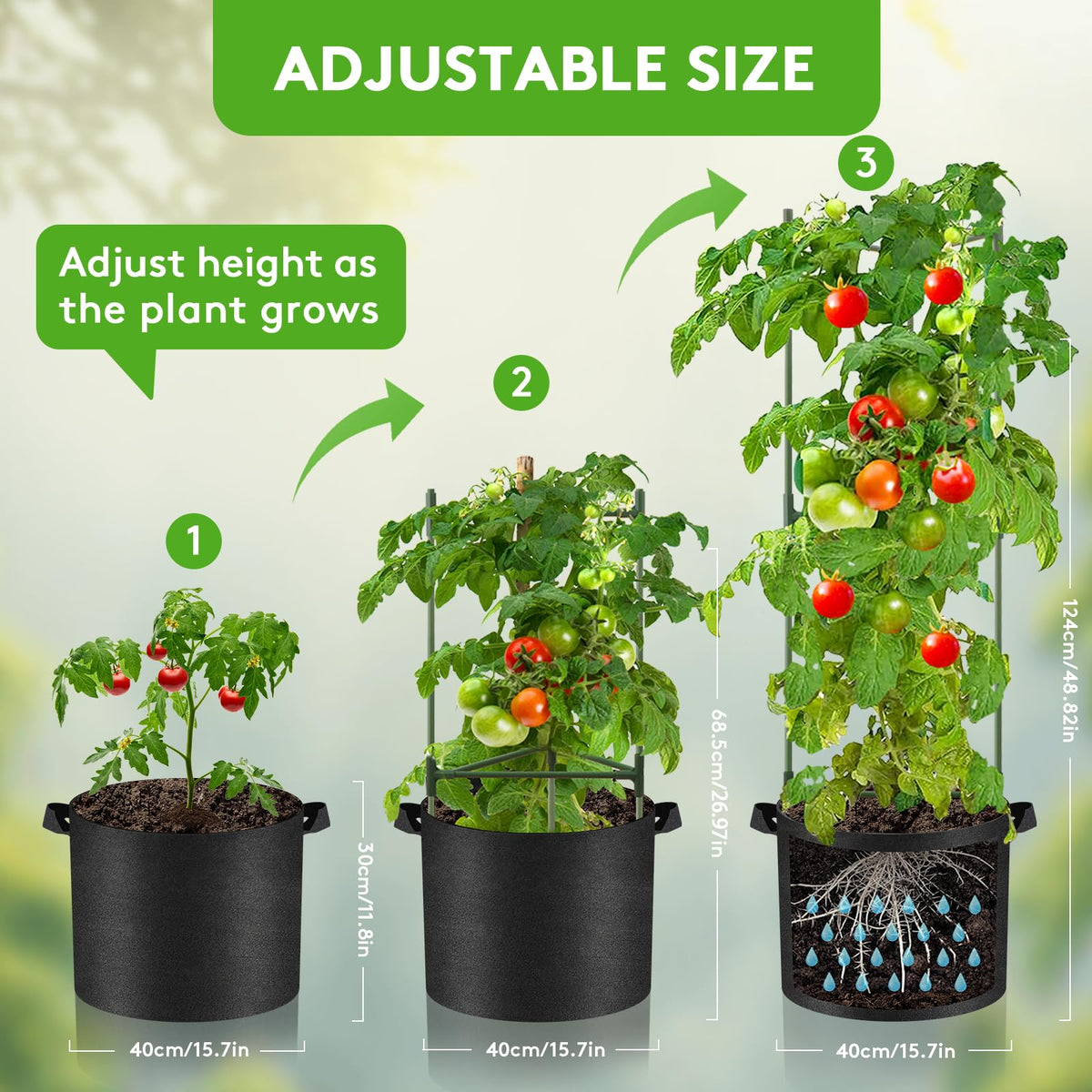 SoundValue tomato cage with 65ft twist ties helps train vines neatly for sun exposure.