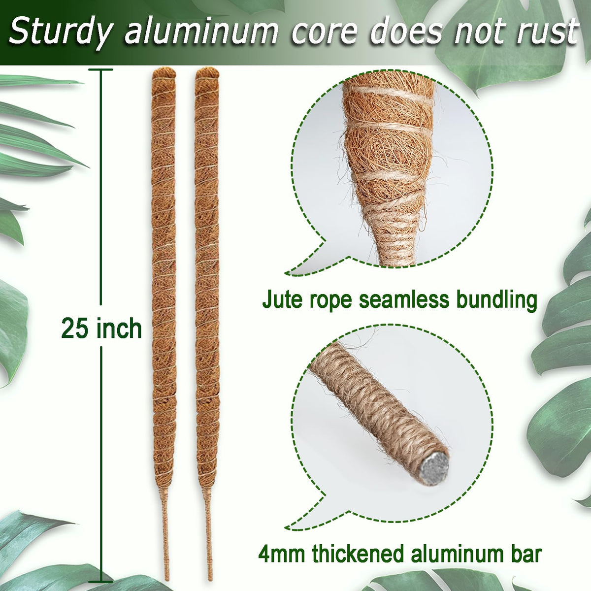Soupiar pair 25 inch moss poles ready to guide two plants as they climb