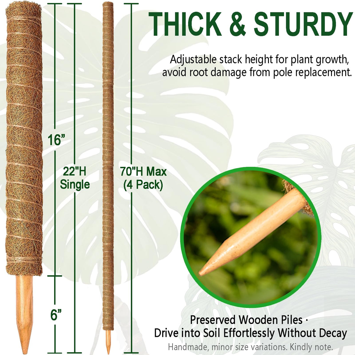 Soupiar stackable moss pole extended to 70 inches for tall vines.