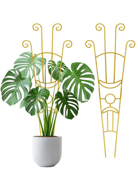 Sousac 33-inch expandable trellis with gold finish supports climbing plants.