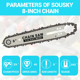 SOUSKY 8in chain 1-4 LP pitch with sharp teeth for clean cuts.