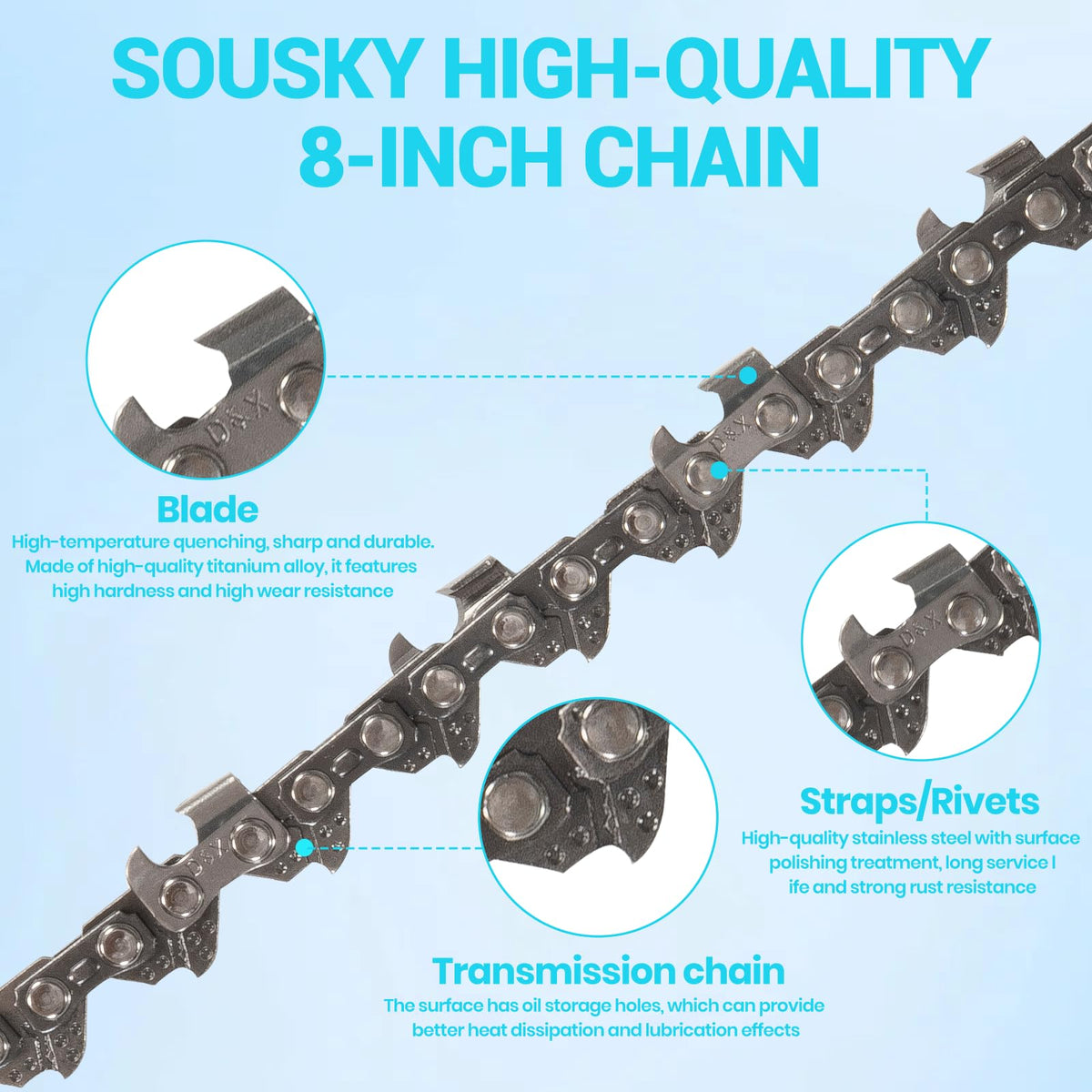 SOUSKY carbon stainless steel chain delivers durable performance for tough outdoor tasks.