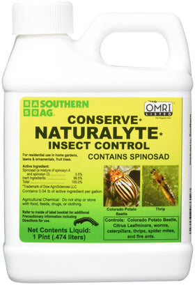 Southern Ag Conserve Naturalyte bottle label noting OMRI listing and caterpillar control use.