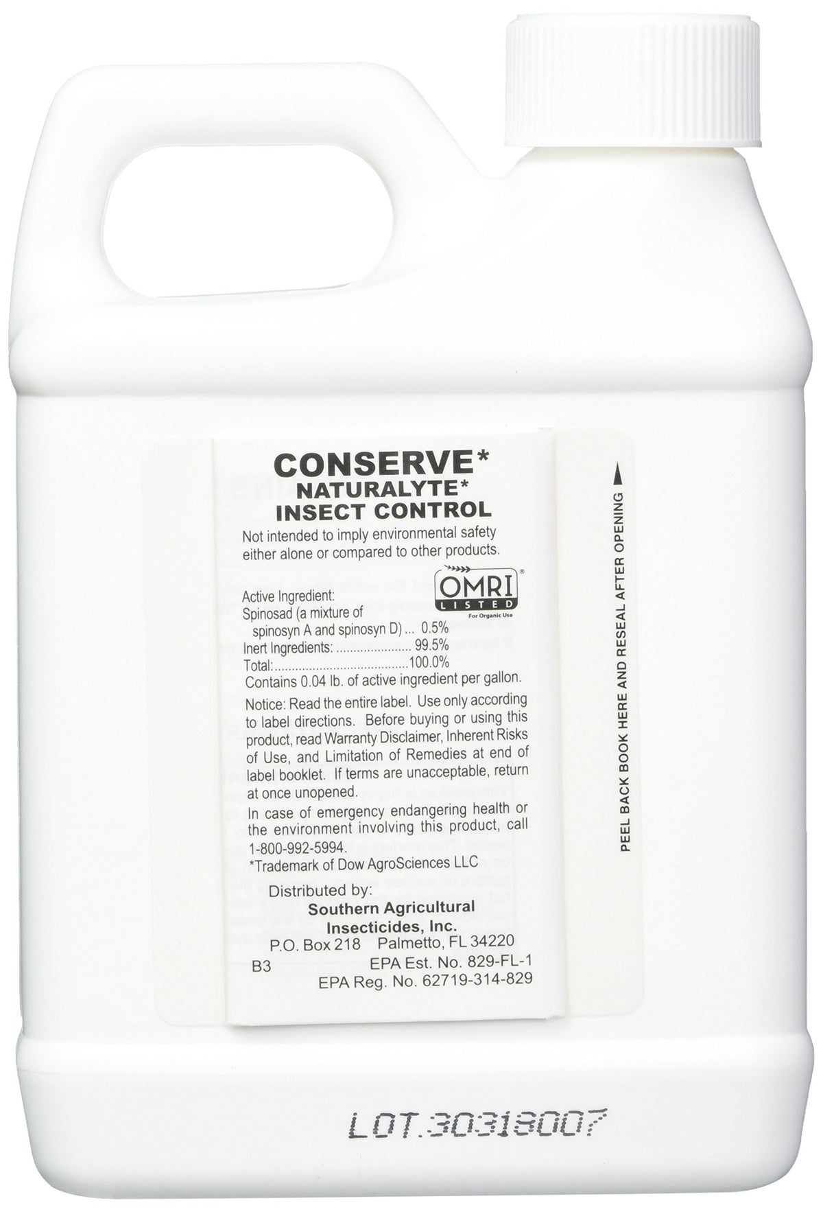 Southern Ag Conserve Naturalyte spray being applied to plants to control caterpillars and leaf miners.