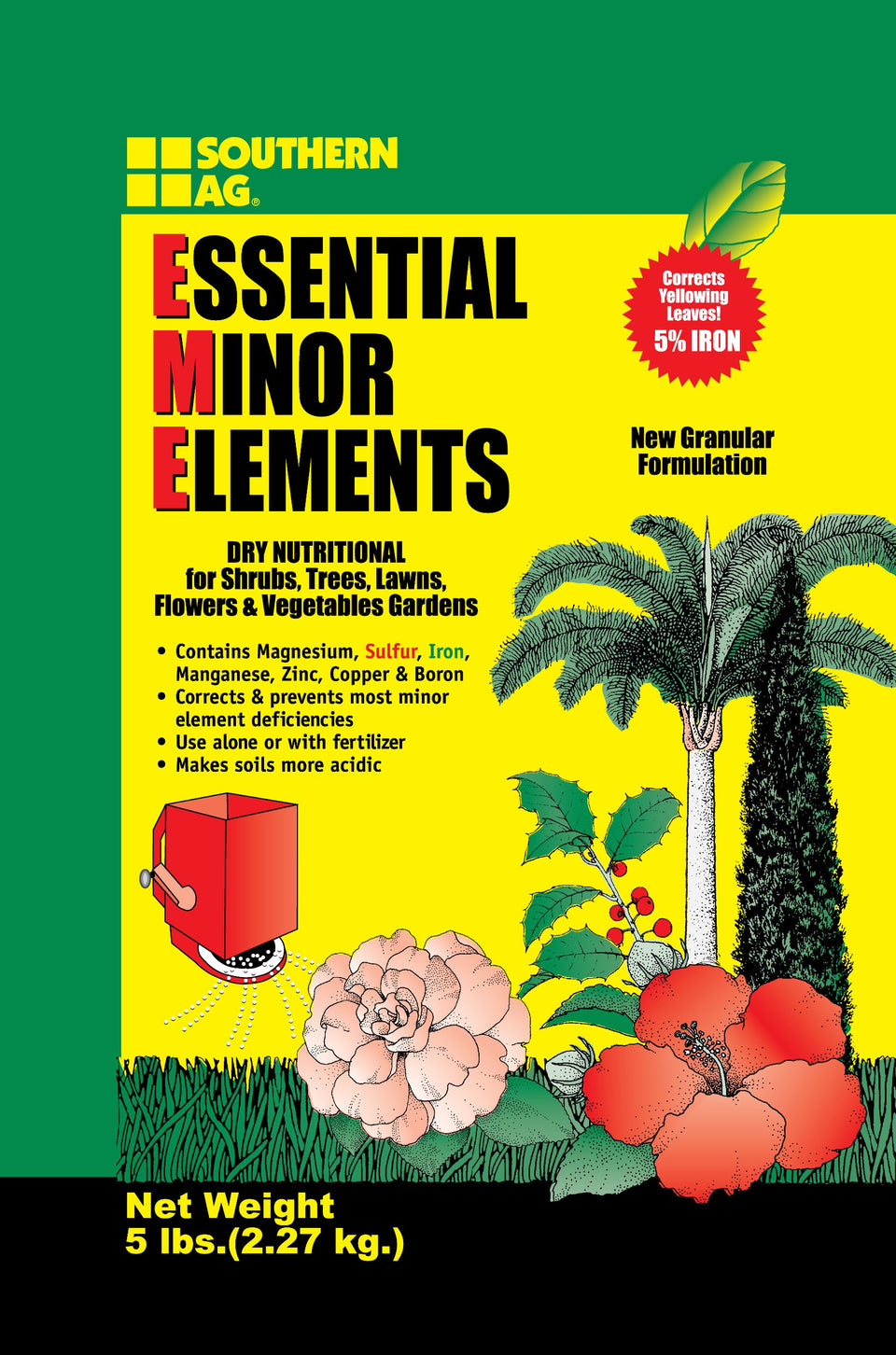 Southern Ag Essential Minor Element granular formulation bag for dry fertilization and micronutrient support.